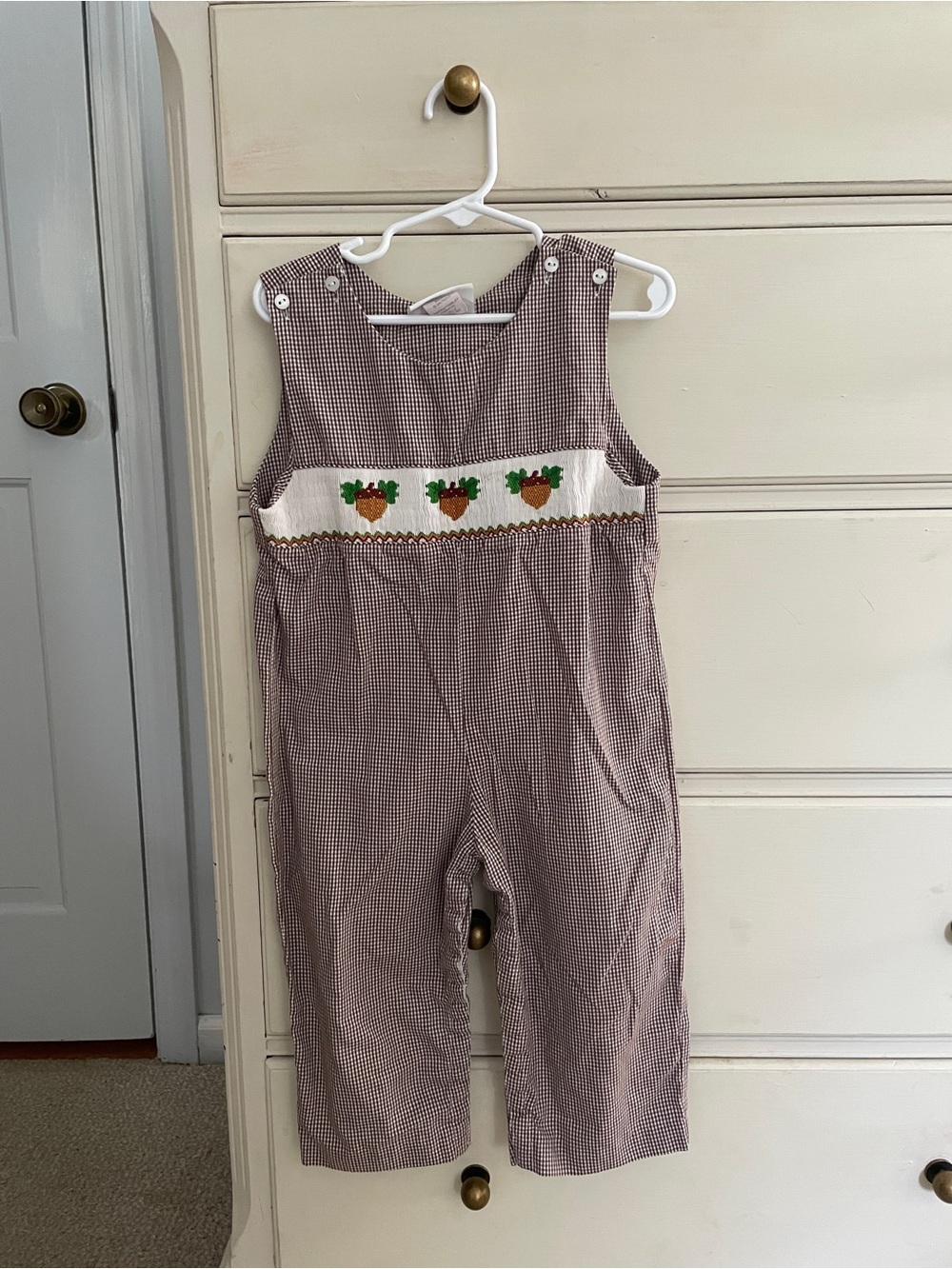 Smocked Acorn Checkered Kids Longall - Brown
